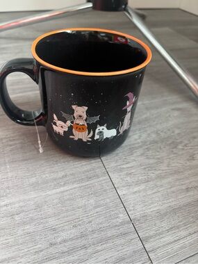 Eccolo Black Halloween Dog Pattern Ceramic Mug with Orange Rim